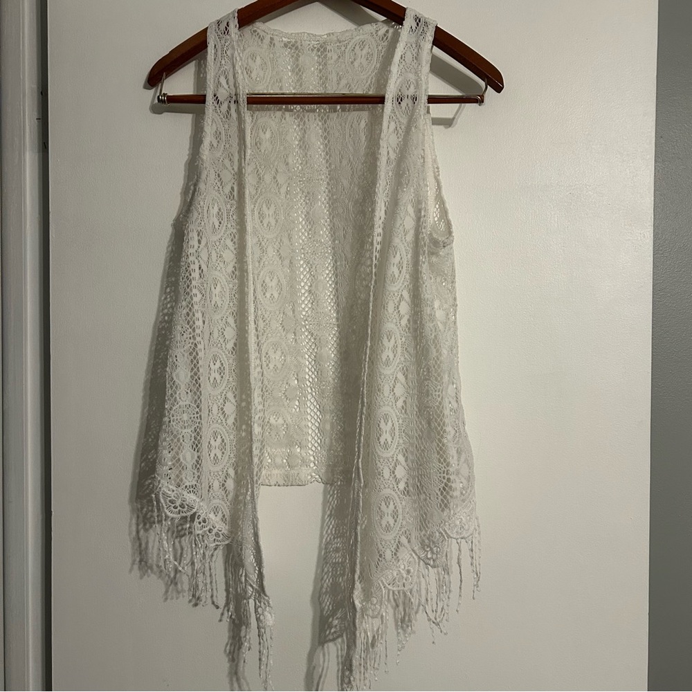 Ivory Lace Fringe Vest Women’s Festival Boho Feminine Coquette Cowgirl Small